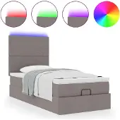 Syfax Ottoman-Bett mit Matratze & LEDs Taupe 90x190 cm Stoff