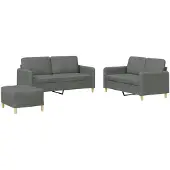 vidaXL 3-tlg. Sofagarnitur mit Kissen Dunkelgrau Stoff