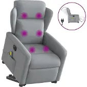 Syfax Elektrischer Massagesessel mit Aufstehhilfe Hellgrau Stoff