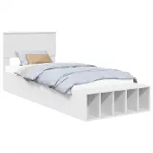 Syfax Bettrahmen mit Regal Weiß 75 x 190 cm Holzwerkstoff