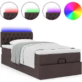 Syfax Ottomane Bett mit Matratze & LEDs Dunkelbraun 90x200 cm Stoff
