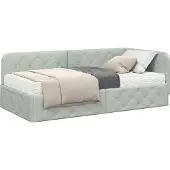 Syfax Eckbettgestell Hellgrau 90 x 200 cm Samt
