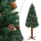 Syfax Weihnachtsbaum Schlank mit Echtholz und Zapfen Grün 180 cm PVC