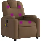 Syfax Massagesessel Braun Stoff, 74x88x97 cm, manuelle Liegefunktion, Vibrationsfunktion, Getränkehalter, Seitentasche, verstellbare Rückenlehne, USB