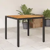 vidaXL CLORIS Gartentisch mit Holzplatte Schwarz 90x90x75 cm Poly Rattan 365529