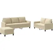 vidaXL 3-tlg. Sofagarnitur mit Kissen Creme Stoff