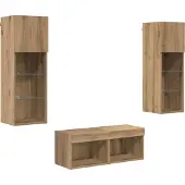 vidaXL TV-Wandregale 4 pcs Schwarz Eichen-Optik Holzwerkstoff