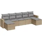 vidaXL 7-tlg. Garten-Sofagarnitur mit Kissen Beige Poly Rattan