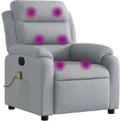 Syfax Massagesessel Hellgrau Stoff mit manueller Liegefunktion, Vibration, 6 Massagepunkten und Seitentasche, 75x92,5x100 cm