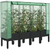 Prolenta Maison Exclusive - Hochbeet mit Gewächshaus-Aufsatz Rattan-Optik 160x40x140 cm