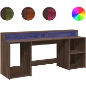 vidaXL LED-Schreibtisch Braun Eichen-Optik 200x55x91 Holzwerkstoff