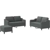 vidaXL 3-tlg. Sofagarnitur mit Kissen Dunkelgrau Stoff