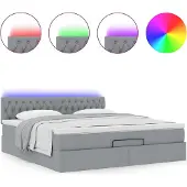 Syfax Ottomane Bett mit Matratze & LEDs Hellgrau 180x200 cm Stoff