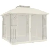 Syfax Pavillon mit Doppeldach & Netzwänden Creme 2,94x2,94 m Stahl