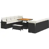 vidaXL Gartensofa-set mit Kissen 11 pcs Schwarz und Creme Poly-Rattan