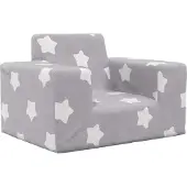 Syfax Kindersofa Hellgrau mit Sternen Weich Plüsch