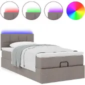 Syfax Ottomane Bett mit Matratze & LEDs Taupe 90x200 cm Stoff