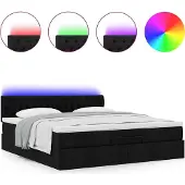 Syfax Ottoman-Bett mit Matratze & LEDs Schwarz 160x200 cm Stoff