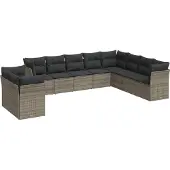 vidaXL 10-tlg. Garten-Sofagarnitur mit Kissen Grau Poly Rattan