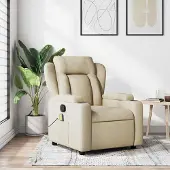 vidaXL Möbel Massage-Relaxsessel, cremefarbener Stoff - Fernseh- & Relaxsessel 3205571