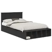 Syfax Bettrahmen mit Regal Schwarz 120 x 190 cm Holzwerkstoff