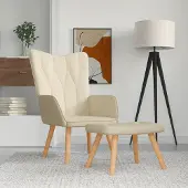 vidaXL "im " Relaxsessel mit Hocker Creme Stoff - Fernseh- & Relaxsessel CC10703