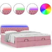 Syfax Ottoman-Bett mit Matratzen & LEDs Rosa 160x200 cm Samt
