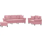 vidaXL 3-tlg. Sofagarnitur mit Kissen Rosa Samt