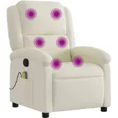 Syfax Massagesessel Samt Creme mit manueller Liegefunktion, Vibrationsfunktion und 6 Massagepunkten, 71x86,5x99,5 cm