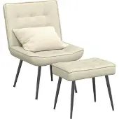 vidaXL "im " Relaxsessel mit Hocker Creme Samt - Fernseh- & Relaxsessel CC17944