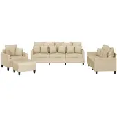 vidaXL 4-tlg. Sofagarnitur mit Kissen Creme Stoff