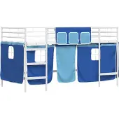 Syfax Kinder Loft Bettgestell mit Vorhängen Weiß und Blau 80 x 200 cm