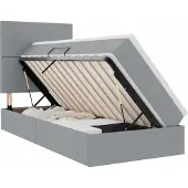 Syfax LED-Speicherbett, Gaslift Stauraum, verstellbares Kopfteil, USB LED-Beleuchtung, Holzwerkstoff, Hellgrau, 90x200 cm, mittelfeste Matratze, Topper