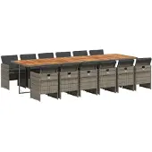 vidaXL 13-tlg. Garten-Essgruppe mit Kissen Grau Poly Rattan