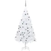 Syfax Künstlicher Weihnachtsbaum mit Beleuchtung & Kugeln Weiß 180 cm