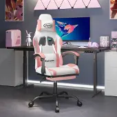 vidaXL Hochwertig Gaming-Stuhl mit Fußstütze Drehbar Weiß & Rosa Kunstleder 349588