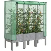 vidaXL Langlebig Hochbeet mit Gewächshaus-Aufsatz Rattan-Optik 120x40x140 cm - Beete Octo2188229 1parcel