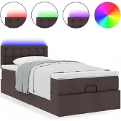Syfax Ottomane Bett mit Matratze & LEDs Dunkelbraun 90x200 cm Stoff