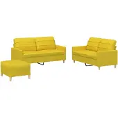 vidaXL 3-tlg. Sofagarnitur mit Kissen Hellgelb Stoff