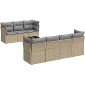 vidaXL 8-tlg. Garten-Sofagarnitur mit Kissen Beige Poly Rattan
