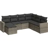 vidaXL 7-tlg. Garten-Sofagarnitur mit Kissen Grau Poly Rattan
