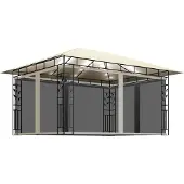 Syfax Pavillon mit Moskitonetz & LED-Lichterkette 4x3x2,73m Cremeweiß