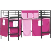 Syfax Kinder Loft Bettgestell mit Vorhängen Schwarz und Pink