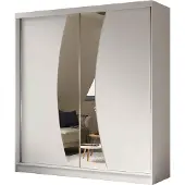 Beautysofa Schwebetürenschrank VOX II 200 cm – Kleiderschrank mit Schubladen, Spiegel & Schiebetüren (Weiß)