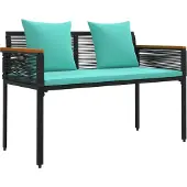 vidaXL Bank Outdoor Schwarz und Türkis 117 x 54 x 74,5 cm Poly-Rattan