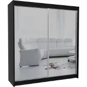 Beautysofa Schrank mit Schwebetüren DEBRA - 200cm Kleiderschrank mit Spiegeln & Kleiderstangen (Schwarz)