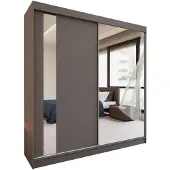 Beautysofa GAJA Schwebetürenschrank 200 cm Kleiderschrank mit Spiegel –2-türig, Schlafzimmer Schrank, Graphit/Graphit mit vier Schubkasteneinsätze