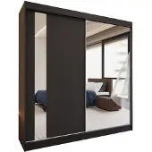 Beautysofa GAJA Schwebetürenschrank 200 cm Kleiderschrank mit Spiegel –2-türig, Schlafzimmer Schrank, Schwarz/Schwarz mit vier Schubkasteneinsätze