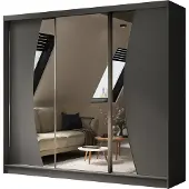 Beautysofa Schwebetürenschrank VOX II 240 cm – Kleiderschrank mit Schubladen, Spiegel & Schiebetüren (Graphit)