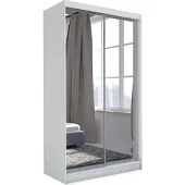 Beautysofa Schrank mit Schwebetüren DEBRA - 150cm Kleiderschrank mit Spiegeln & Kleiderstangen (Weiß)